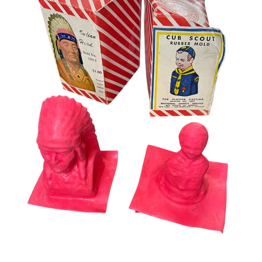 Vintage Cub Scout Rubber Mold Set of two: Indian Chief and Cub - vintage wear